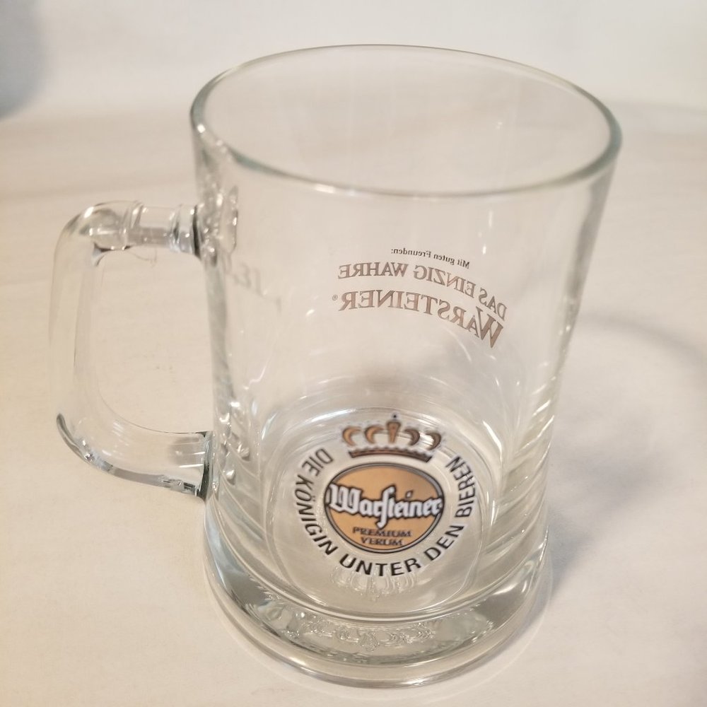Warsteiner Beer Stein / Glass .3 L - 4-3/4" Tall - Gold, White & Black Graphics